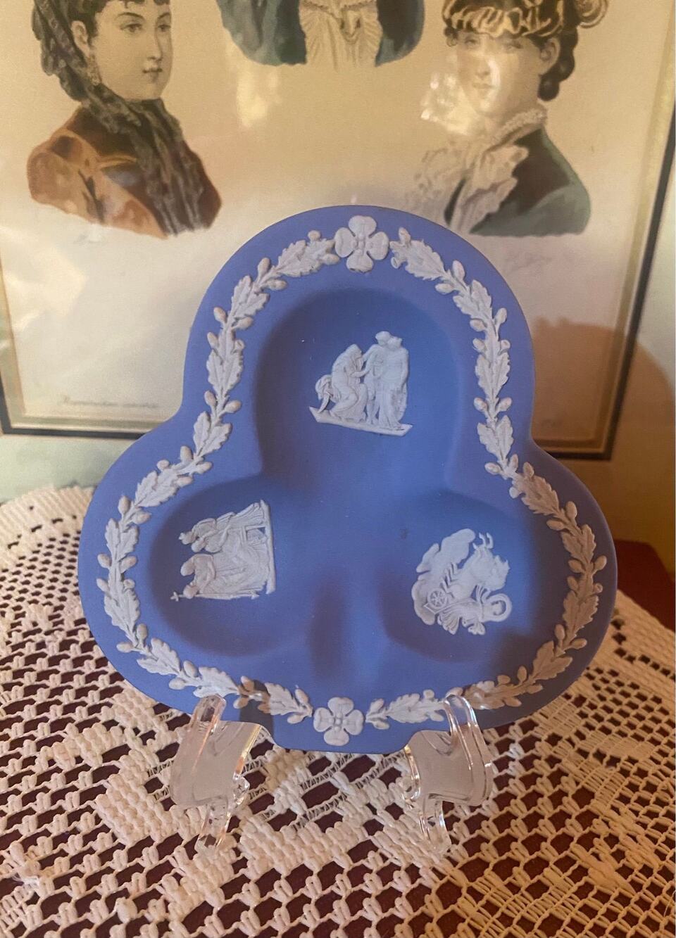 Vintage Wedgwood Blue Jasperware Clover Trinket Dish 4.5”